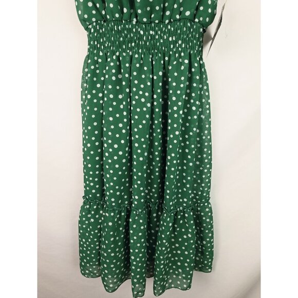 Kate and Lily Dress Women's Size 4 Green Polka Dot Sleeveless High Neck Ruffle - Picture 4 of 13